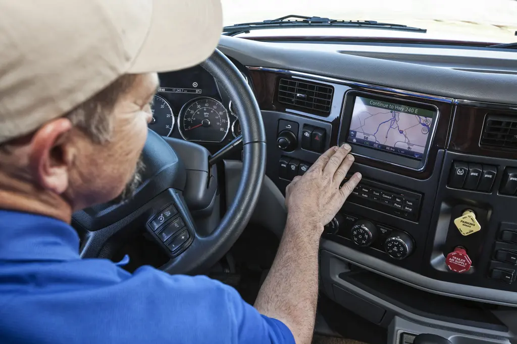 Electronic logging device mounted on a truck dashboard